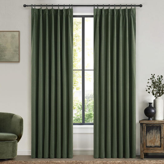 Olive Green Bedroom Curtains 84 Inch Length 2 Panels Set Burg,Pinch Pleated Decorative Blackout Drapes Thermal Insulating Window Boho Cottage Full Light Blocking Curtain Lined Linen Blend Sunroom Pine