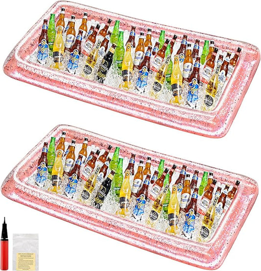 HBlife 2 PCS Inflatable Serving Bar, Inflatable Buffet Cooler for Outdoor Party, BBQ, Luau, Salad Ice Tray Food Drink Containers with Drain Plug and 1 Hand Air Pump,