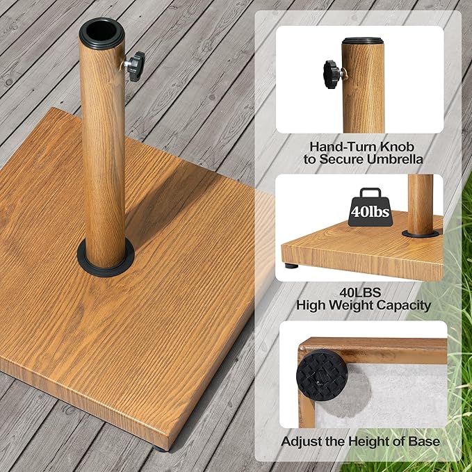 Patio Umbrella Base, 43lbs Outdoor Heavy Duty Square Concrete Stand Market Umbrella, Teak Brown