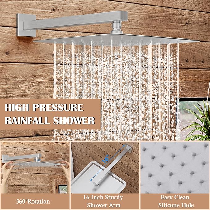Alesco Shower System, Brushed Nickel Shower Faucet Set with 10-Inch High-Pressure Rainfall Showerheads and Handheld Spray combo, Showerfixture Include Valve and Trim Kit, Brushed Nickel