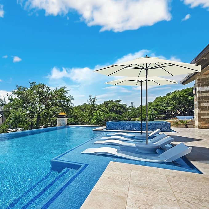 Midtown Umbrellas Push Pop Sunbrella Umbrella 8 Feet Outdoor Umbrella in Canvas Natural Acrylic Fabric - Patio Umbrella, Backyard Umbrella, Garden Umbrella, Picnic Table Umbrella & Pool Umbrella - Black Pole