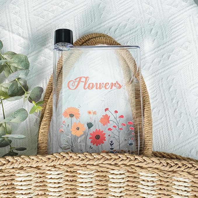 Flat Water Bottle For Travel,14oz Slim Water Bottle,Transparent Slim Water Bottle 420ml-BPA Free&Portable-Square Water Bottle Flat for Sports,Fitness,Camping,Hiking