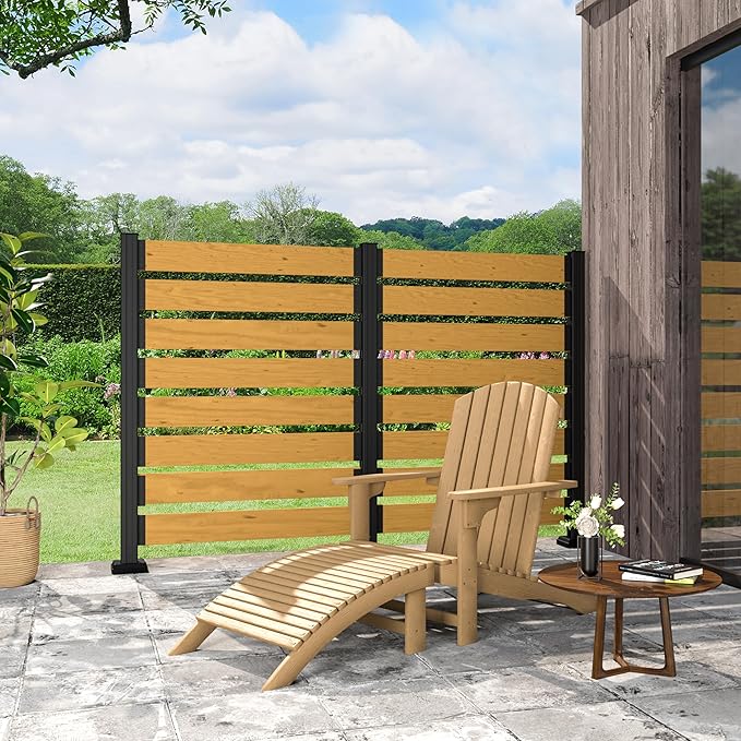 MUPATER 49'' H×78'' W Outdoor Fence Privacy Screen, No Dig Wooden Privacy Screen for Hard Ground and Soil, 2 Way to Use, Aluminum Post, Privacy Fence Panel, Air Conditioner Fence,Natural (2 Panels)