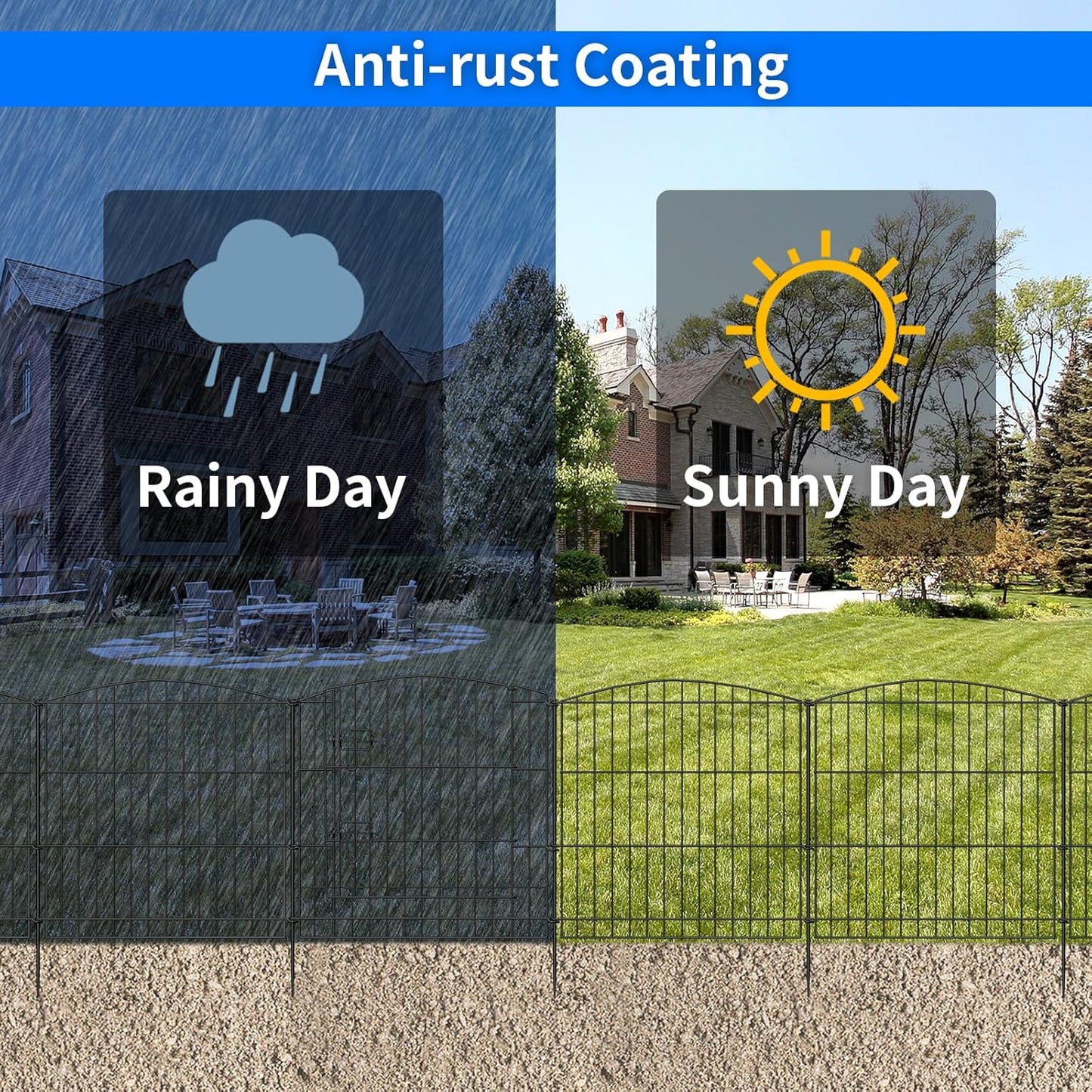 INJOPEXI Decorative Garden Fence 6 Panels 11.8ft (L)×24in (H) with 5 Panels 1 Gate Rustproof Wire No Dig Animal Barrier Fencing for Outdoor Backyard Black