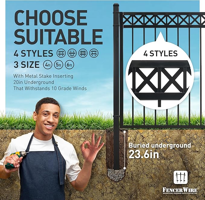 Fencer Wire Heavy Duty Flat Top X-Pattern Decorative Fence Gate, 4FT Height x 4FT Width Outdoor Fence Gate, Outdoor Anti-Rust Metal Steel Gate for Fencing Garden Barrier, with Gate Lock, Pack of 5