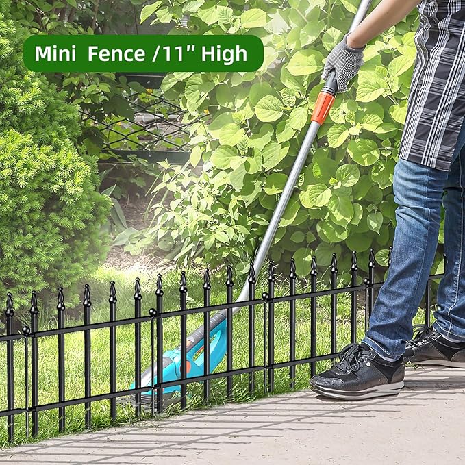 Decorative Metal Garden Fence 11in H x 6ft L, Small Border Fence Roman Column Deco, Garden Fencing for Flower Bed Lawn Landscape Outdoor, 5 Panels + 6 Stakes Black