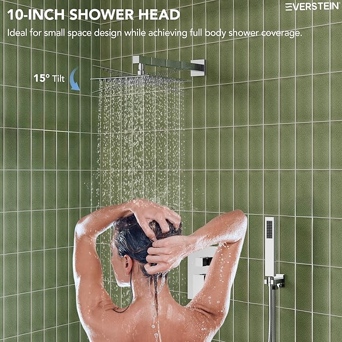 Shower Tub Faucet Set, 10" Bathroom Rainfall Shower Head Fixtures Combo with Handheld Spray and Tub Spout, Chrome