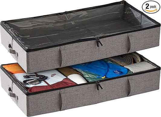 storageLAB Under Bed Storage Containers, Closet Organizers with Sturdy Handles for Clothes, Comforters, and Accessories, Perfect for Use Under or at the End of the Bed - 2 Pack, Grey