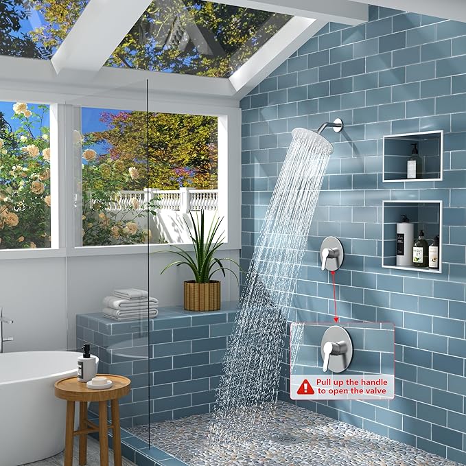 Shower Faucet, Brushed Nickel Shower Faucet Set with 8-Inch Rainfall Showerhead, Single-Handle Shower-Trim Kit Included Valve, Brushed Nickel