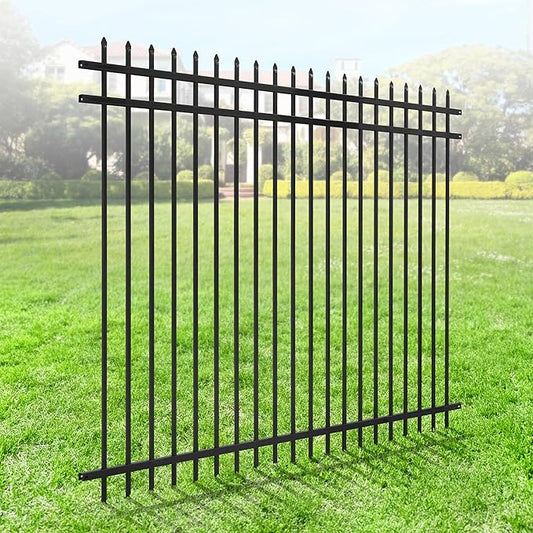 Fencer Wire Heavy Duty Pinnacle Fence Barrier Panel, 6FT Height X 8FT Width Anti-Rust Metal Fencing Panel, 2” Diameter Steel Outdoor Decorative Garden Fence Panel for Yard, Pool, Patio, Single Panel