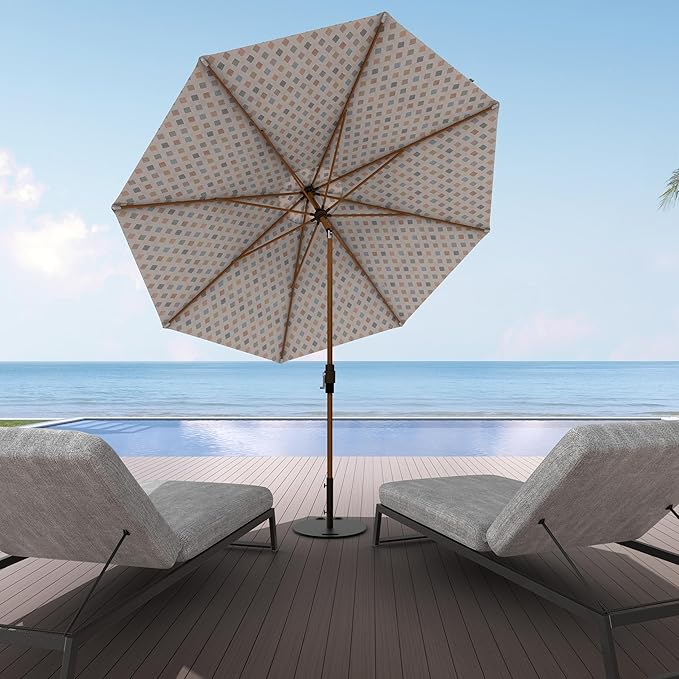 Midtown Umbrellas Sunbrella Umbrella Outdoor Patio Umbrella 2-9 Feet in Infused Gem Acrylic Fabric, Auto-Tilt Aluminum Frame For Backyard Umbrella, Deck Umbrella & Porch Umbrella - Wooden Pole