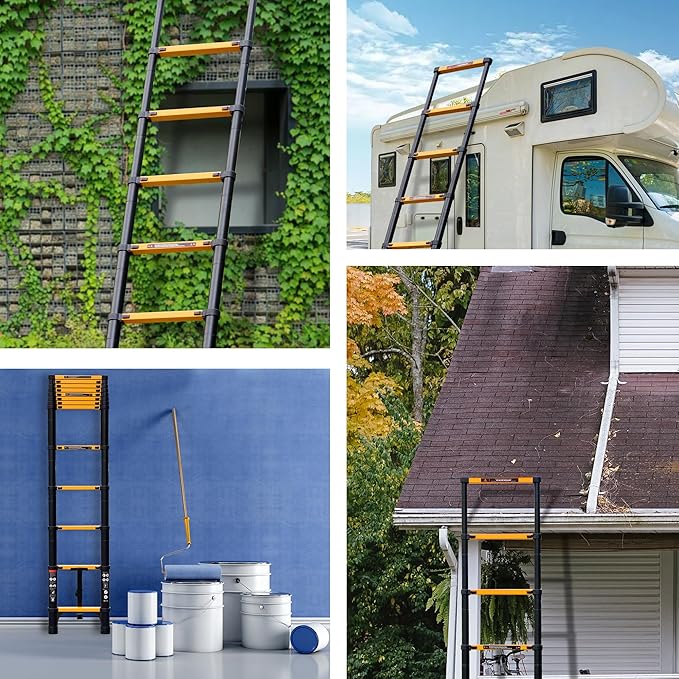 14.5 FT Telescoping Ladder, ANSI Certified, Type I Heavy Duty, 330lbs Max Capacity, Aluminum Extension Ladder for Home, Roof, RV; Yellow
