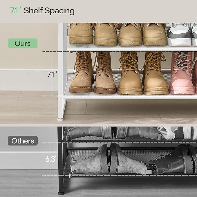 Shoe Rack, Long Shoe Organizer,Max Holds 75 Pairs,12 Tier Metal Shoe Storage Shelf,6-Tier Stackable Shoes Organizer for Garage, Entryway,White