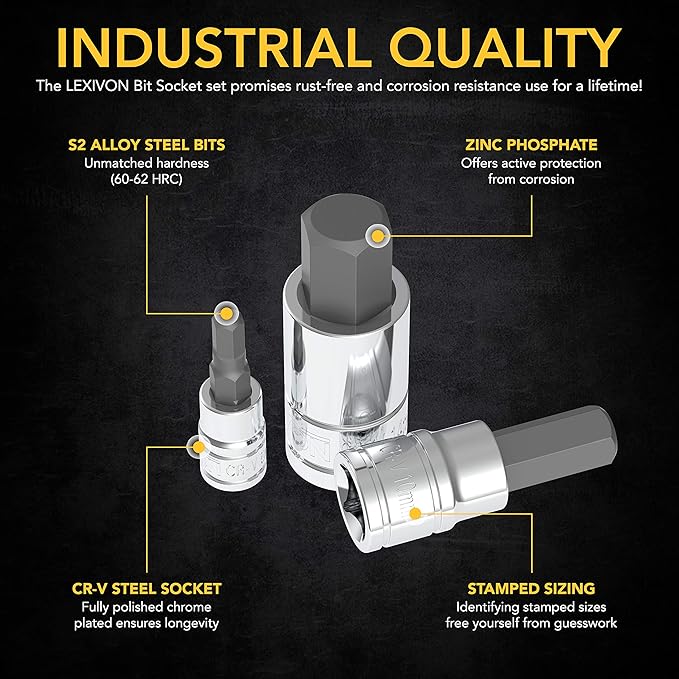 LEXIVON HEX Bit Socket Set, Premium S2 Alloy Steel | 13-Piece Metric 2mm - 14mm Set | Enhanced Storage Case (LX-141)
