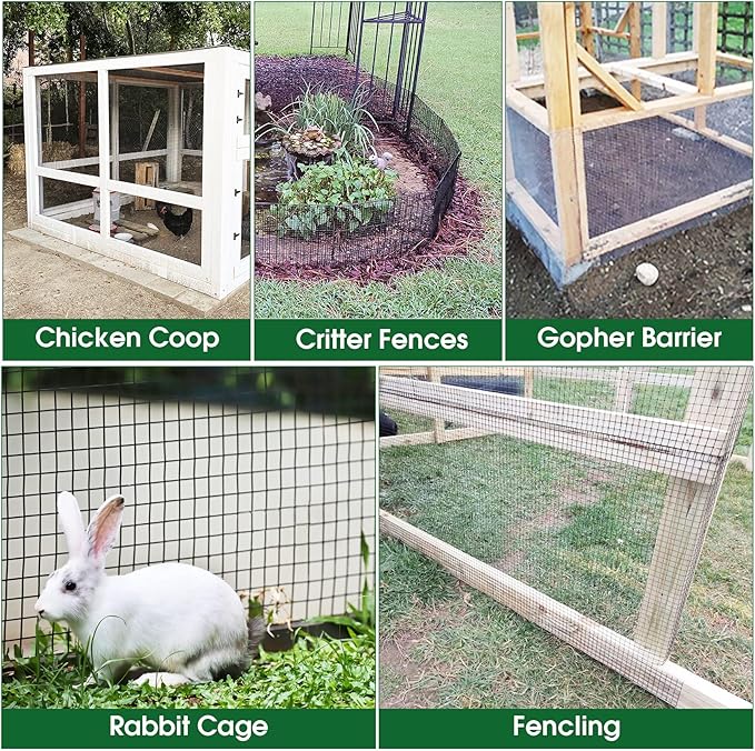 HOPERAN Black Hardware Cloth 1/2 inch 36 x 100 Ft Mesh 19 Gauge PVC Coated Chicken Wire - Vinyl + Galvanized Double Coated Fence - Welded Wire Mesh Roll for Chicken Coop Fencing Garden Fencing