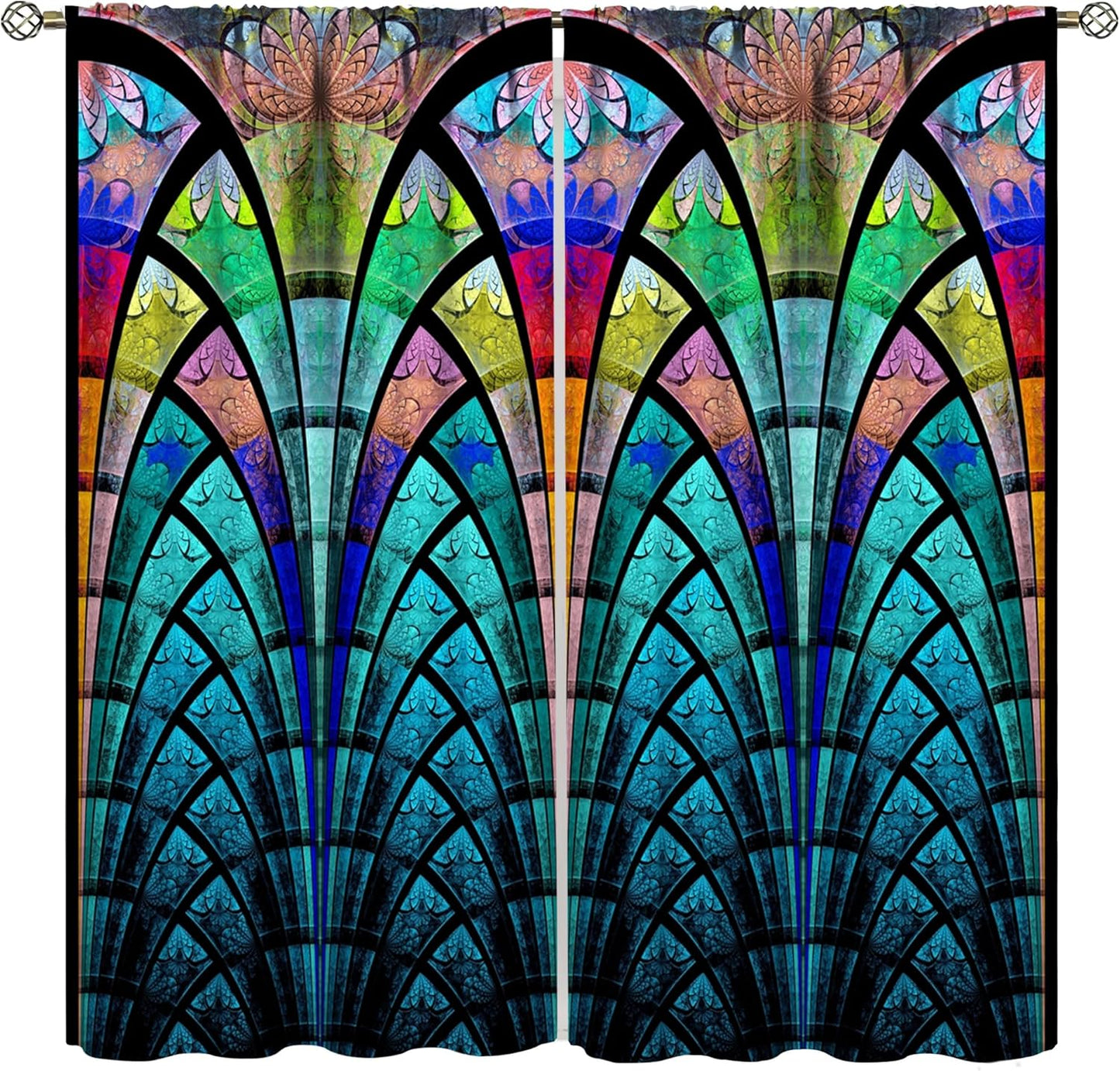 Stained Glass Curtains,Retro Design Style Colorful Abstract Art Home Decor Drapes for Bedroom Living Room Kitchen Window Treatment 2 Panels Set Total Size 42" W X 54" L Inch
