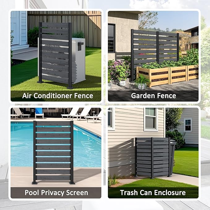 MUPATER 5ft H×3.3ft W No-Dig Wooden Privacy Screen-Dual-Use Design,Ideal Outdoor Privacy Barrier for Hard Surfaces & Soil,Durable Aluminum Post,Suit for Concealing Trash Bins, AC Units, Gray(1 Panel)