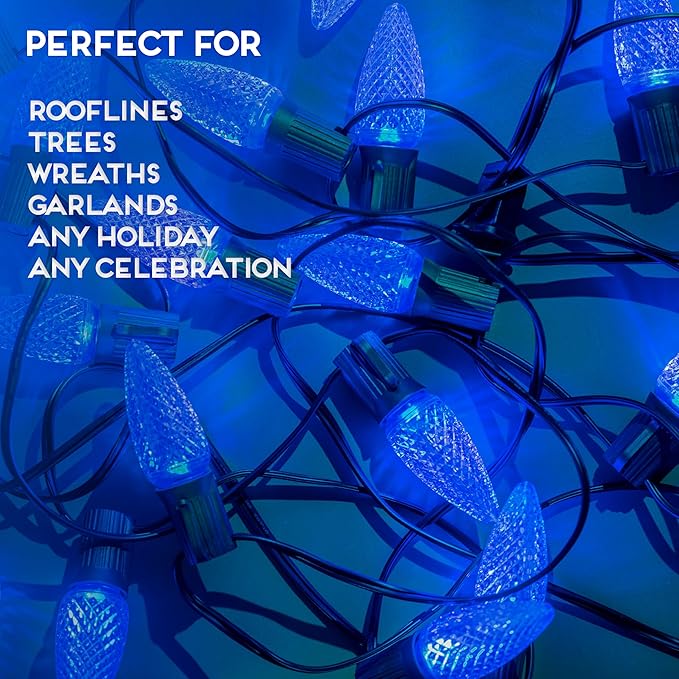 HLO Lighting Set of 500 Blue C9 Faceted LED Christmas Light Bulbs for Indoor & Outdoor Use | Durable Replacement Bulbs