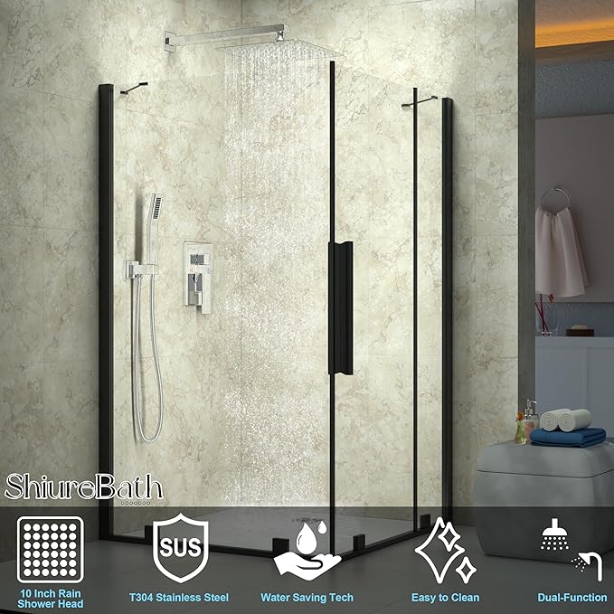 10 Inch Shower Faucet Set, Rainfall Shower System with Square Fixed Shower Head and High Pressure Handheld Shower Head, Spray Wall Mounted Rainfall Shower Fixtures, Polished Chrome