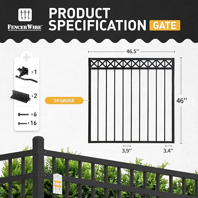 Fencer Wire Heavy Duty Flat Top X-Pattern Decorative Fence Gate, 4FT Height x 4FT Width Outdoor Fence Gate, Outdoor Anti-Rust Metal Steel Gate for Fencing Garden Barrier, with Gate Lock, Pack of 10