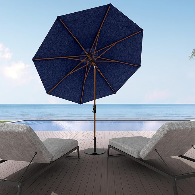 Midtown Umbrellas Sunbrella Umbrella Outdoor Patio Umbrella 2-8 Feet in Spectrum Indigo Acrylic Fabric - Auto-Tilt Aluminum Frame For Backyard Umbrella, Deck Umbrella & Porch Umbrella - Wooden Pole