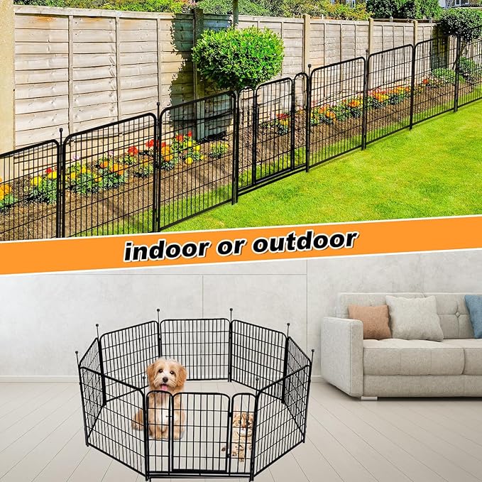 Animal Barrier Fence, 40 in(H)×27 in(L) 14 Panels Total 31 Ft(L), Garden Fence with Gate, Flower Bed Fencing, Black Metal Decorative Garden Fencing, Fence for Dogs Outside
