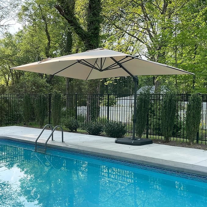 PURPLE LEAF 9' X 11.5' Patio Umbrella Outdoor Cantilever Rectangle Umbrella Aluminum Offset Umbrella with 360-degree Rotation for Garden Deck Pool Patio, Beige