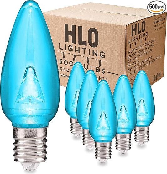 HLO Lighting Smooth C9 Christmas Lights | Teal LED Bulbs for Indoor & Outdoor Christmas Decor | Set of 500