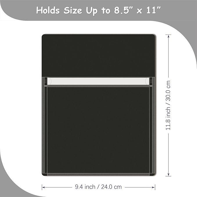 Magnetic Pocket 4 Pack – Self-Adhesive Magnetic Storage Pouch for Documents, Notes & Tools, Strong Magnet Backing for Fridge, Whiteboards, and Metal Surfaces (Black 4Pcs)