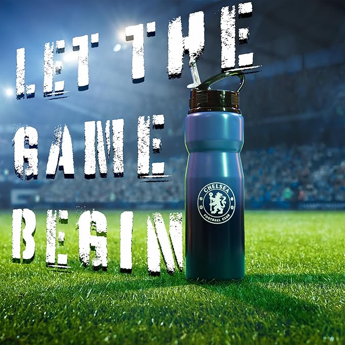 Chelsea FC Water Bottle with Straw - Metal Water Bottle for Soccer Fans Sports Work Gym Gifts for Men