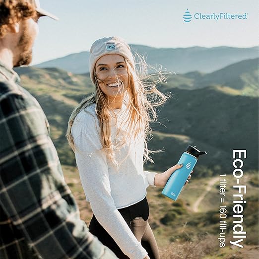 Clearly Filtered 20oz Water Bottle/Targets 220+ Contaminants/Double-Wall Insulated Stainless Steel Filtered Water Bottle BPA/BPS-Free Phthalate-Free Filters Fluoride Lead Chlorine (Blue)