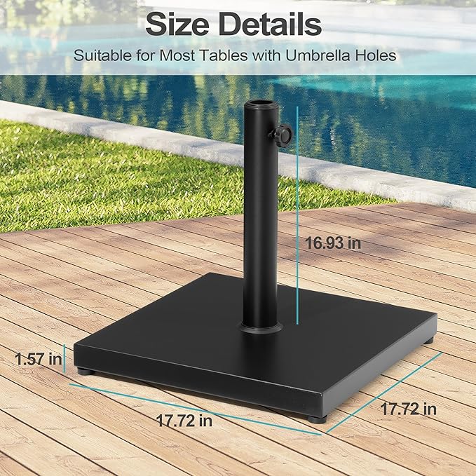 43lb Patio Umbrella Base Stand, Outdoor Square Concrete Stand Heavy Duty Market Umbrella Pole Holder, Black
