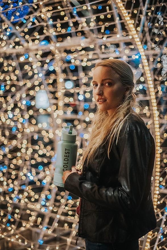 Coldest Sports Water Bottle with Straw Lid Vacuum Insulated Stainless Steel Metal Thermos Bottles Reusable Leak Proof Flask for Sports Gym (Stealth, 32 oz)