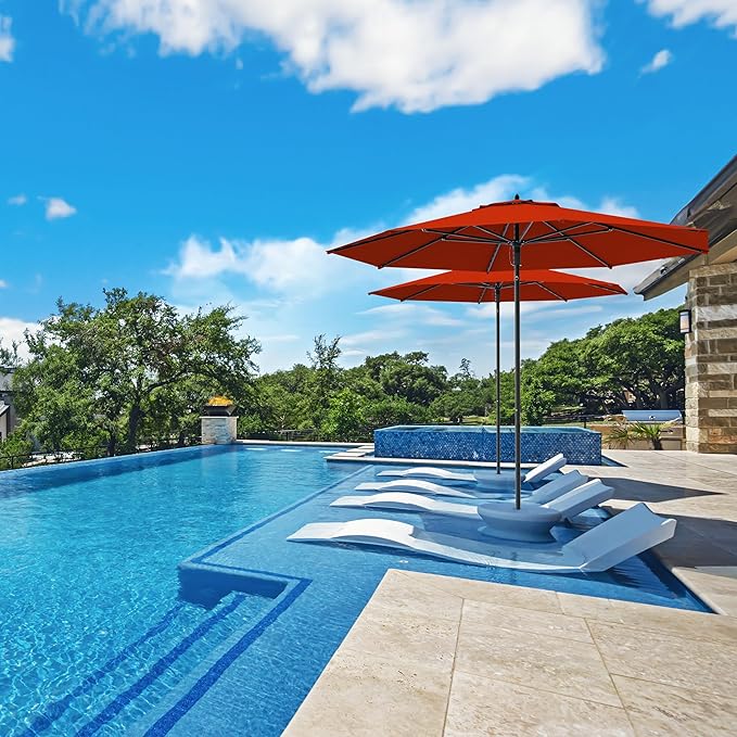 Midtown Umbrellas Push and Pop 10 Feet Outdoor Umbrella, Apple (Red) Stripes Polyester Fabric - Fiberglass Ribs Deck Patio Umbrella, Backyard Umbrella, Garden Umbrella & Pool Umbrella - Black Pole