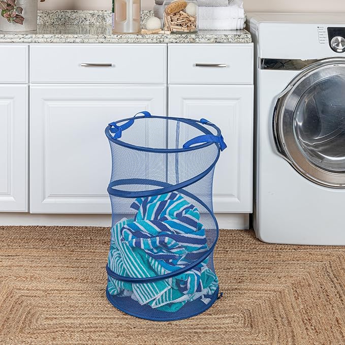 Household Essentials Pop-Up Mesh Laundry Hamper, Blue