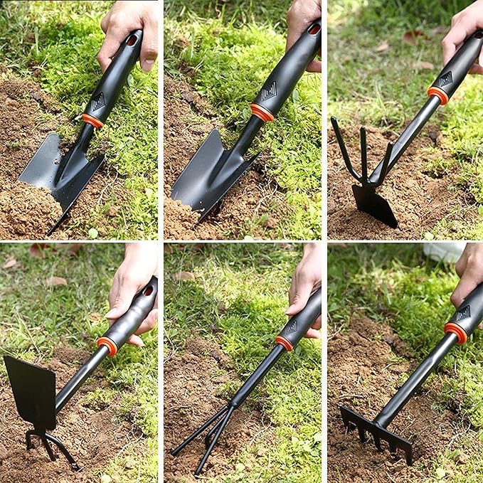 Garden Tool Set (Garden Tool Set, 5 Pieces, Gardening Tool Kit Including 2 Shovels, Rakes, Cultivators, and Transplanting Tools, Rust-Resistant Iron Tools, Rubber Grip Handles (5))