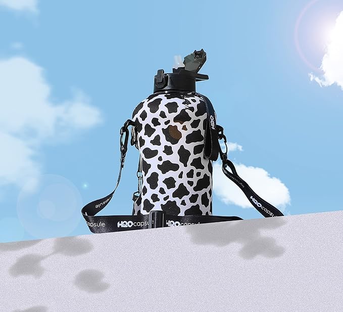 H2O Capsule 2.2L Half Gallon Water Bottle with Storage Sleeve and Covered Straw Lid – BPA Free Large Reusable Drink Container with Handle - Big Sports Jug, 2.2 Liter (74 Ounce)