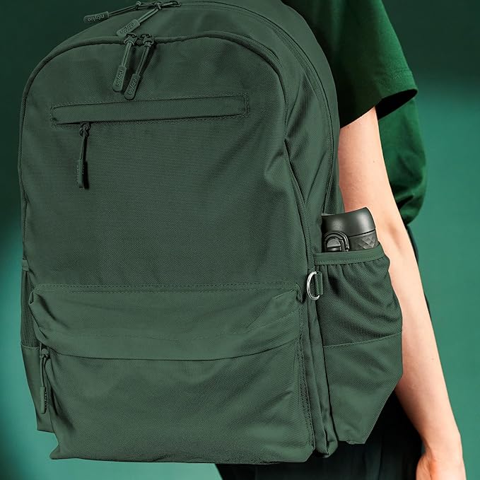 Ion8 Small Water Bottle, 350 ml/12 oz, Leak Proof, Easy to Open, Secure Lock, Dishwasher Safe, BPA Free, Carry Handle, Hygienic Flip Cover, Easy Clean, Odor Free, Carbon Neutral, Dark Green