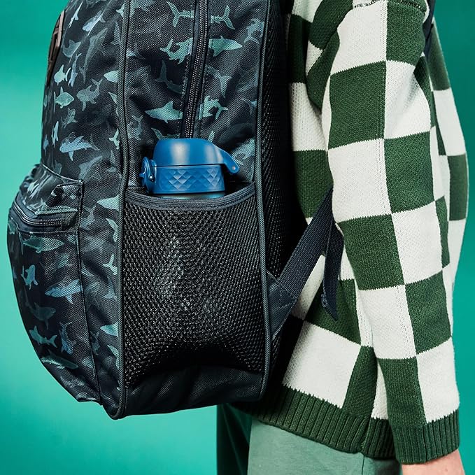 ION8 Small Water Bottle, 350 ml/12 oz, Leak Proof, Easy to Open, Secure Lock, Dishwasher Safe, BPA Free, Carry Handle, Flip Cover, Easy Clean, Odor Free, Carbon Neutral, Deep Teal, Space Travel Design