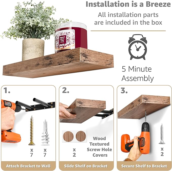 Sorbus Floating Shelves for Wall, Bathroom Shelves Wall Mounted for Kitchen, Bedroom, Living Room, Bathroom Storage, Over Toilet, Hanging Book Shelf for Ｗall Home Decor (Mahogony, 5 Pack)