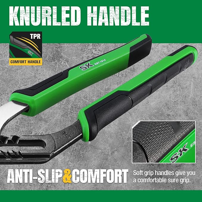 SK 3-Piece Groove Joint Pliers Set, Adjustable Water Pump Pliers, 8-inch, 10-inch, 12-inch, Premium CR-V Steel Construction, Serrated Jaw with Comfortable Grips, Organized in Rolling Pouch