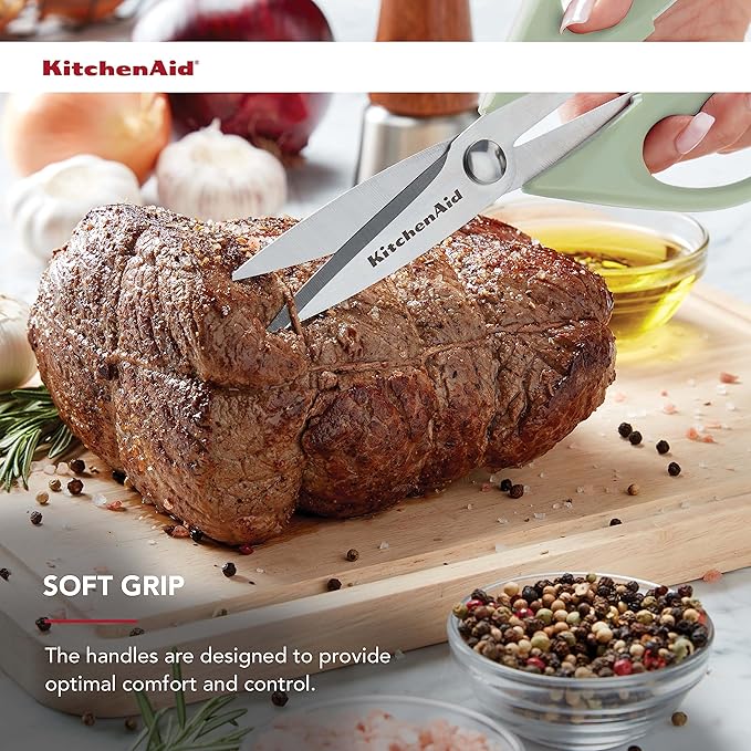 KitchenAid All Purpose Kitchen Shears with Protective Sheath for Everyday use, Dishwasher Safe Stainless Steel Scissors with Comfort Grip, 8.72-Inch, Pistachio