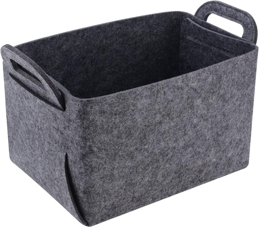 Minoisome Storage Basket Felt Storage Bin Collapsible& Convenient Box Organizer with Carry Handles for Office Bedroom Closet Babies Nursery Toys Laundry (Grey, 13.8inch（L）×9.5inch（W）×8.3inch（H）)