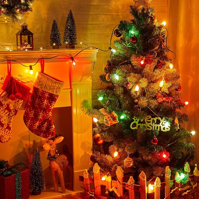 Brightown 25 Pack C9 LED Christmas Light Bulbs, Colored C9 Shatterproof LED Bulbs Replacement for Christmas String Lights, E17 Intermediate Base, Commercial Dimmable Holiday Multicolor Christmas Bulbs