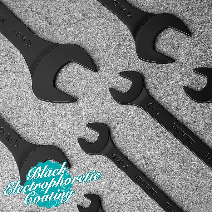 DURATECH Super-Thin Open End Wrench Set, SAE, 8-Piece,1/4" to 1-1/16", Black Electrophoretic Coating, with Rolling Pouch