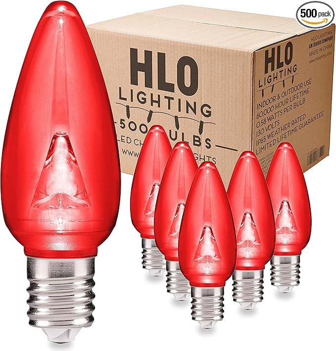 HLO Lighting Smooth C9 Christmas Lights | Red LED Bulbs for Indoor & Outdoor Christmas Decor | Set of 500
