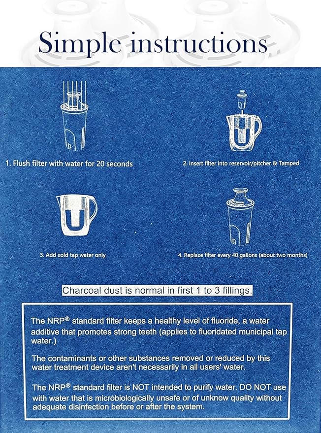 NRP 6-pack Standard Water Filter Replacement for BRITA Classic Pitcher OB03, 35557,107007,Ultramax, Everyday, Mavea Jug and Dispenser | 40-gallons per filter
