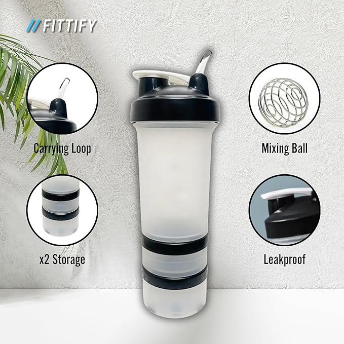Protein Shaker Bottle with Storage Compartments | Pre-Workout, Protein, Supplements | 16.9 oz (500 ml) [Clear]