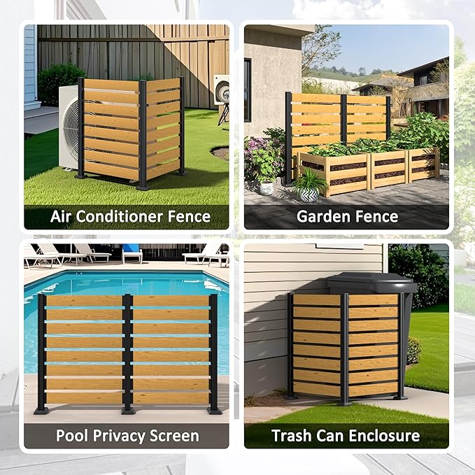 MUPATER 49'' H×78'' W Outdoor Fence Privacy Screen, No Dig Wooden Privacy Screen for Hard Ground and Soil, 2 Way to Use, Aluminum Post, Privacy Fence Panel, Air Conditioner Fence,Natural (2 Panels)