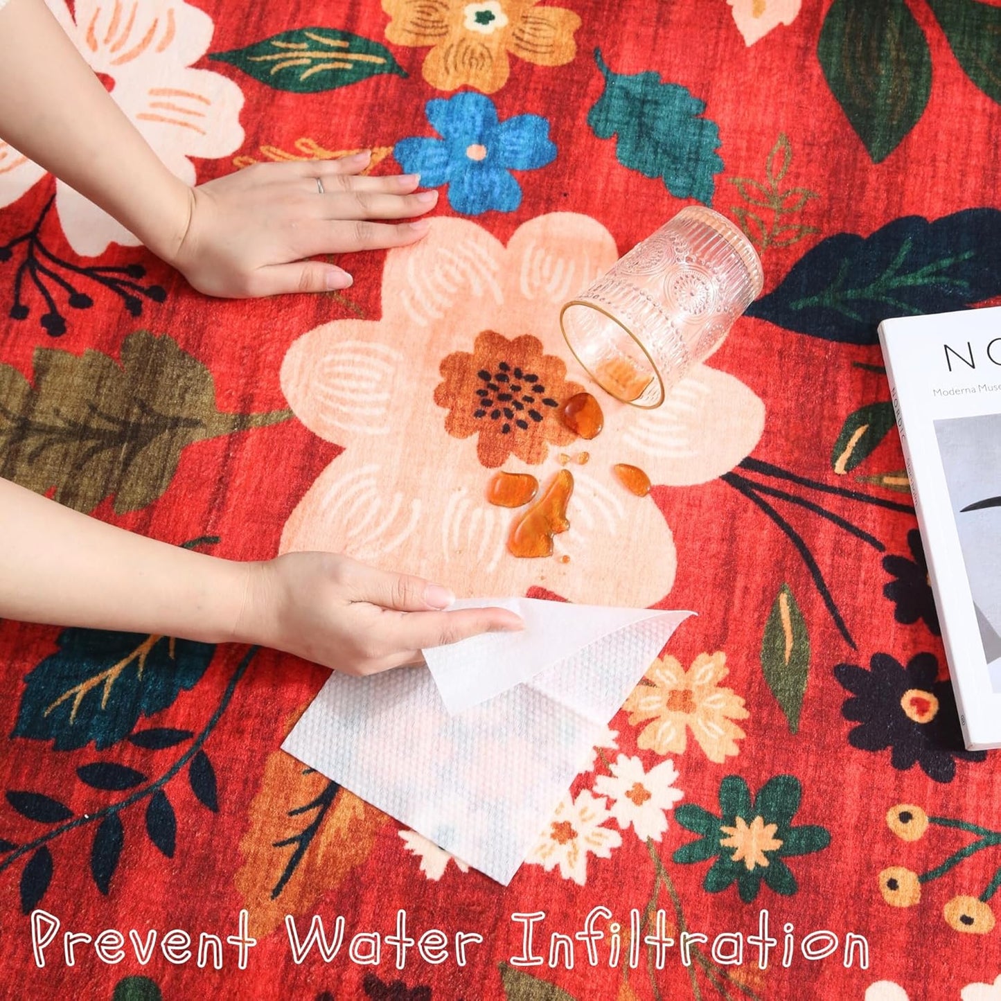 Runner Rug for Hallways Kitchen Rug Non Slip 2'x 6' Washable Runner Rugs with Rubber Backing Soft Floral Carpet Runner for Hallways, Kitchen, Laundry, Bedroom, Bathroom(Red)